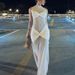 Talenza White See Through Dress Women's Spring Mesh Twisted Pleated Tight Sleeveless Vacation Dress Female Party Evening Dresses_ecoleips.com