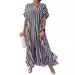Women's Fashion Striped Cardigan Short Sleeve Dress European American Style Independent Station Side Split_ecoleips.com