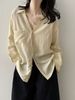V-Neck Linen Shirt Women's Long Sleeve – Boho Chic Sun Protection Blouse, Breathable Cotton Linen Top For Summer, Loose Fit Casual Shirt_ecoleips.com
