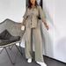 Women's Clothing Autumn Fashion Loose Casual Solid Color Drawstring Patch Pocket Button Suit_ecoleips.com