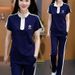 Women's Clothing Women's Stylish High-End Patchwork Sports Suit Set Summer Casual Collared Two Piece Set For Petite Figures Running_ecoleips.com