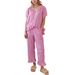 Women's Clothing Women's Plaid 2 Piece Set Casual Ruffled Short Sleeved Top And Pants For Formal & Casual For Women_ecoleips.com