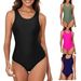 Women's Clothing Conservative Backless Crossover One Piece Swimsuit Sexy Solid Color Plus Size Racing Swimsuit For Women European And American Style_ecoleips.com