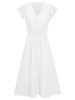 Spring And Summer New Casual Solid Color V-Neck Waist Cinched Fresh Style Women's Dress_ecoleips.com