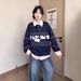 Fair Isle Puppy Polo Collar Sweatshirt Women, Loose-fitting, Two-piece, Thin Top, Trendy Sweatshirt, High-end_ecoleips.com