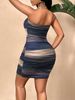 Women's Tight Party Dress, Random Floral Marble Print Tube Dress_ecoleips.com