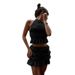 2025 Winter New Women's Fashion Sexy Pleated Halter Backless Slim Vest Short Skirt Set_ecoleips.com
