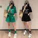 Women's Korean Style Sports Suit for Summer Loose Slim Fit Fashionable Short Sleeved Two Piece Casual Suit for Running_ecoleips.com