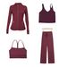 Women's Clothing Women's Slim Fit Stand Collar Jacket Y Shaped Vest U Shaped Vest Straight Leg Pants Four Piece Set Elastic Sportswear_ecoleips.com