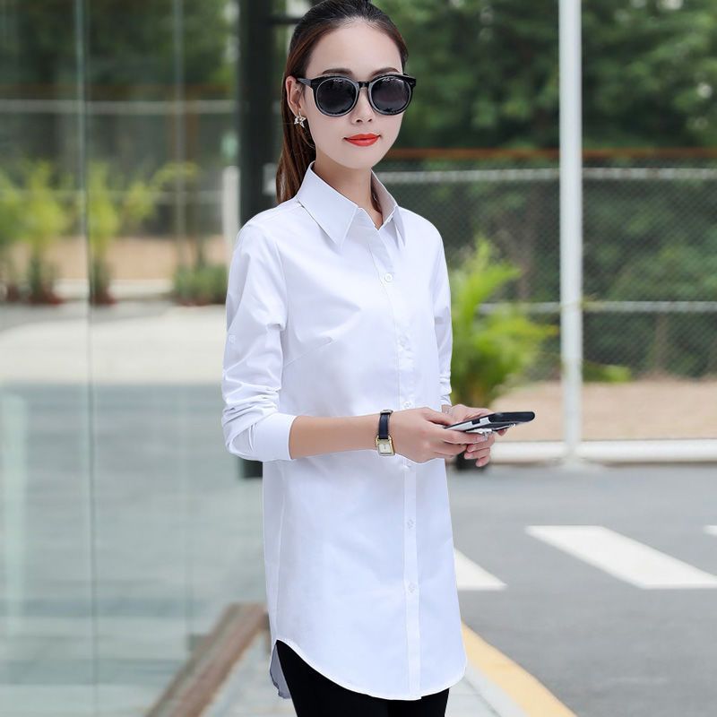 Women's Clothing Medium Length Long Sleeved Korean Version Loose Versatile Student Base Bf Shirt Large Size Navy Blue Wine Red_ecoleips.com