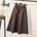 Brown High-Waisted A-Line PU Leather Skirt Mid-Length Hip Covering Slimming Bodycon Style Women's Skirt For Autumn Winter 2025_ecoleips.com