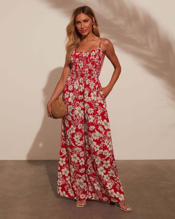 Women's Clothing high waist holiday style flower print suspenders jumpsuit _ecoleips.com