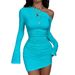2026 Spring/Summer European And American Cross-Border Hot Girl Off-Shoulder Long-Sleeve Dress, Pleated Waist Slimming_ecoleips.com