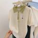 Contrast Color Thin Summer Ice Silk Short Sleeved Straight Shoulder T Shirt Female Loose Slim Top Polo Doll Collar Knitted_ecoleips.com