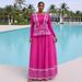 Women's Printed Round Neck Pleated Long Dress Slim Waist Two Piece Set European American Style Casual Fashion New_ecoleips.com