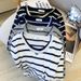 Women's Slim Fit Layered Mock Two-Piece Shirt Knit Top with Detachable Drawstring Casual Office Wear Stripe Design_ecoleips.com