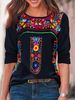 2024 Independent Station Spring/Summer New Women's Top With Bohemian Print V-neck Long Sleeved T-shirt For Women_ecoleips.com