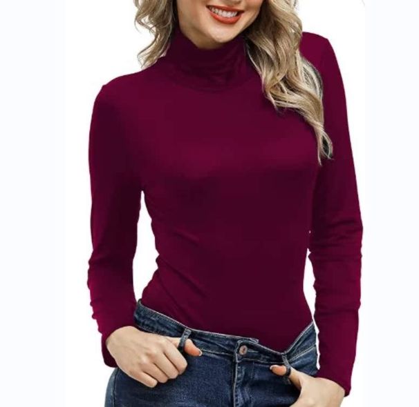 2025 Solid Color Urban Leisure High Collar Autumn Top Women's T-shirt_ecoleips.com