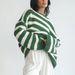 Aria Basics Aria Basics European American Cross-border Autumn And Winter Tops, Loose One-shoulder Striped Long-sleeve Knitted Pullover_ecoleips.com