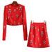 Women’s Clothing Spot New Year red atmosphere festive super heavy beaded long sleeved round neck skirt temperament skirt two piece suit_ecoleips.com