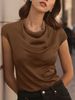 Women's Clothing Elegant Commuter Satin Turtleneck Short Sleeved T-Shirt Slim Fit Flattering Base Layer Top For Women_ecoleips.com
