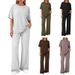 Women's Two Piece Summer Casual Set Short Sleeve Loose T-Shirt And Pants Travel Wear_ecoleips.com