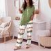 Women's Spring/Summer Comfortable Round Neck Casual Two Piece Set Striped Print Wide Leg Pants Short Sleeve_ecoleips.com