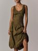 "Elegant Women's Summer Casual Dress - Lightweight Polyester, Army Green & Orange-Red, XS-XXL, Versatile For Work & Leisure"_ecoleips.com