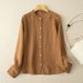 Bohemian Linen Long Sleeve Shirt - Oversized Button-Up Blouse, Relaxed Fit, Vintage Style (White/Black/Green/Pink/Natural)_ecoleips.com