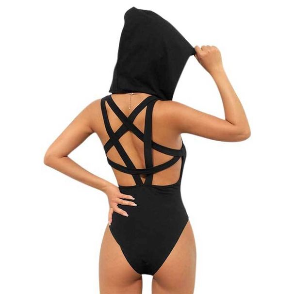 Women's Clothing Popular One-piece Swimsuit Star Hooded Hollow Solid Color Bikini Swimwear_ecoleips.com