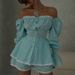 Women's Elegant Off-Shoulder Lace Shirt Wide Leg Shorts Set European American Style Summer Tie-Up Cross Border Clothing_ecoleips.com