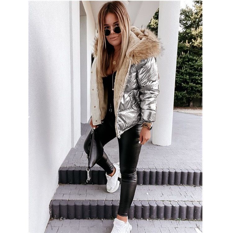 Women's Winter Hooded PU Coated Cotton Jacket - Slim Fit Short Coat, Windproof & Warm, Fashion Bright Colors_ecoleips.com