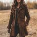 Vintage Brown Suede Jacket For Women - Long Sleeve Retro Faux Leather Coat With Lapel Collar, Gothic Style Distressed Outerwear_ecoleips.com