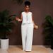 Plus Size Women's Solid Color Sleeveless Tie Waist High Waisted Trousers Set European American Style Versatile Women's Clothing_ecoleips.com