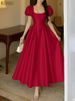 ZANZEA Elegant Chic Women Satin Wedding Guest Party Long Dresses Square Neck Short Puff Sleeve Fitted Waist A-Line Dress S-3XL_ecoleips.com
