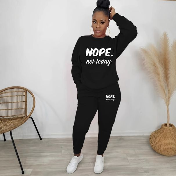 Women's Clothing Fleece Lined Two Piece Set American Style Round Neck Casual Printed Sweatshirt Outfit_ecoleips.com