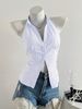 Women's Clothing Cut Shoulder Striped Sleeveless Shirt For Women In Summer Slim Design Niche Short Halter Neck Chiffon Top_ecoleips.com