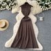 Elegant High-Neck Knit Dress With Hollow Metal Buckle - Minimalist Winter Long Dress For Women_ecoleips.com