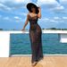 Sexy Mesh Semi-Transparent Long Dress Style Cross Border Trade Polka Dot Hollow Design Halter Neck Open Back Casual Women's Dress_ecoleips.com