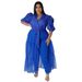 Aria Basics Aria Basics N7681 Autumn Style European And American Solid Color Shirt Top Tie-Up Sheer Sexy Mesh Plus Size Dress_ecoleips.com
