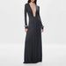 Women's Sexy Solid Color Long Sleeve Ruched Plunging Tie Neck Bodycon Maxi Dress – Elegant Summer Gown_ecoleips.com