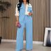 Women's Clothing Summer Lapel Pocket Casual Fashion Shirt Trousers Suit_ecoleips.com