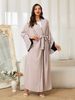 Women's Muslim Cardigan Abaya Dubai Saudi Arabia Long Dress Color Block_ecoleips.com