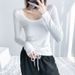 2025 Soft, Fine, High Elasticity, Excellent Cotton, 2025 Autumn New Item, U-Neck T-Shirt, Women's Long Sleeved Slim Fit,_ecoleips.com