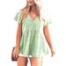 Breathable V-Neck Linen-Blend Dress – Casual Short-Sleeve Smocked Sundress (Red/Light Blue/Mint/Pink/Black/Lavender/Gray, S-Xxl)_ecoleips.com