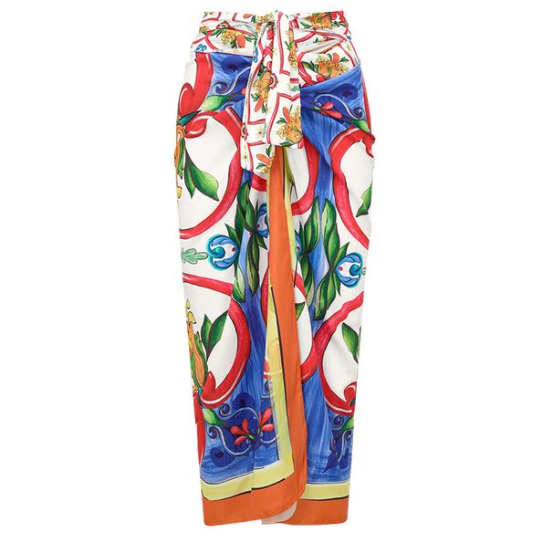 Women's Clothing Floral Print Ruffle One-Piece Swimsuit With Wrap Skirt/Pants - Enamel Pattern, Comfortable & Stylish Beachwear For Vacation_ecoleips.com