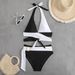 Women's Clothing Split Swimsuit Color Matching Sexy Deep V Lace Swimsuit_ecoleips.com