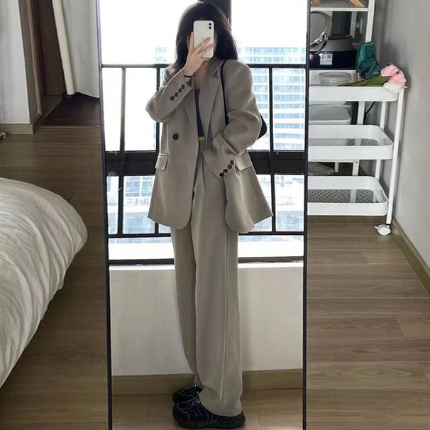 girl Fashion Casual Blazer For Women 2024 Spring Summer New Korean Style Loose Slimming Two-Piece Suit Set_ecoleips.com