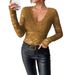 Women's Elegant V Neck Lace Top Fan Shaped Collar Long Sleeve Slim Fit Pullover European American Style 2026_ecoleips.com