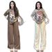 Southeast Asian Style Women's Summer Fashion Set Cute Cartoon Leopard Print Wide Leg Pants And Short Sleaved Top Two Piece Outfit_ecoleips.com